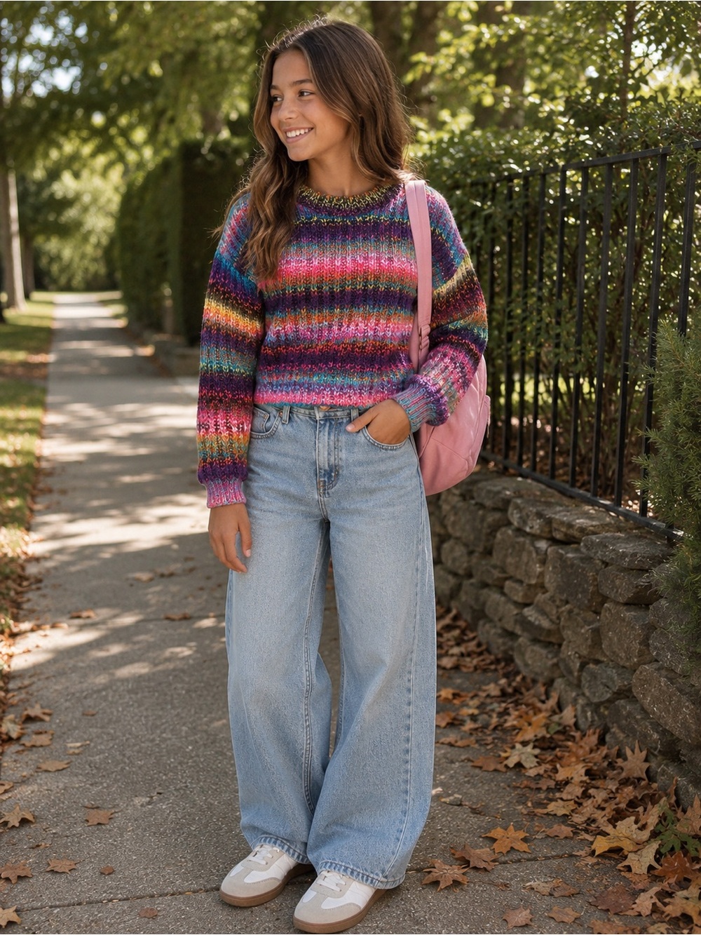 Girls Multicolor Knit Sweater - Vibrant Rainbow Stripe 14 16 *2 for 20*